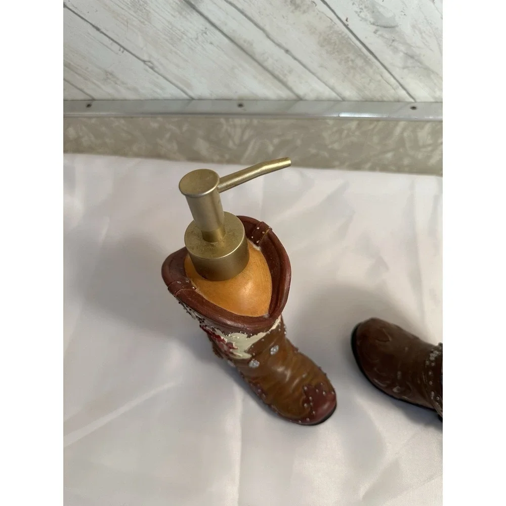 Boot Soap Dispenser & Toothbrush Holder Set Western Country Bathroom Decor